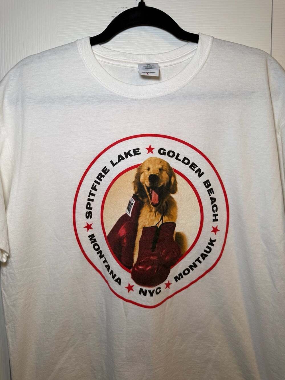 Anvil Golden Retriever Graphic T-Shirt Size L White Dog Boxing